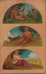 O progresso da civilização: Caça, Pastoreio, Agricultura (estudo mural, Capitólio do Estado, Des Moines, Iowa) de Kenyon Cox
