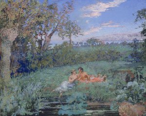 Os amantes na margem do rio, c.1910-20 (pastel e aquarela sobre papel cartão) de Ker Xavier Roussel