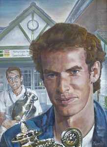 Os campeões masculinos de Wimbledon visitam o Leamington Lawn Tennis and Squash Club (pintura) de Kevin Parrish