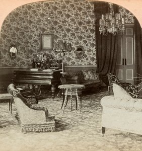 Sala de estar da Presidência, sede de Lord Roberts, Bloemfontein, África do Sul, 1900. de Keystone View Company