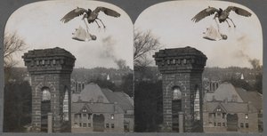 Nos tempos antigos, se as pessoas fossem boas, a cegonha traria um bebê doce e justo, 1907. de Keystone View Company
