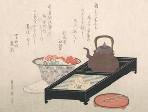 Utensílios para Chá e um Cake-Bowl, século XIX. de Kikugawa Eizan