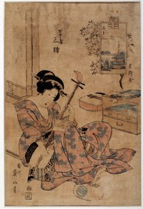 Art japan: músico. Gravuras de Eizan Kikugawa (1787-1867) Século XVIII Rennes, Musee des Beaux Arts