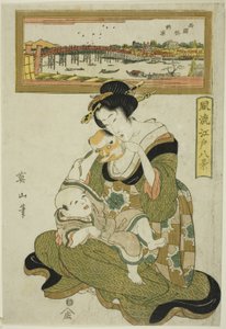 Curtindo a noite fresca na ponte Ryogoku (Ryogokubashi noryo), da série "Fashionable Eight Views of Edo (Furyu Edo hakkei)" de Kikukawa Eizan