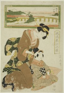 Evening Glow at Seta (Seta sekisho), da série "Fashionable Eight Views of Omi (Furyu Omi hakkei)" de Kikukawa Eizan
