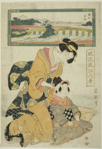 Evening Glow at Seta (Seta sekisho), da série "Fashionable Eight Views of Omi (Furyu Omi hakkei)" de Kikukawa Eizan