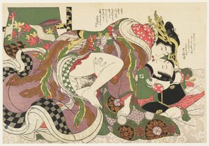 Último cliente da noite em Yoshiwara, de Seleções do bairro do brocado (E-awase kingaishō) de Kikukawa Eizan