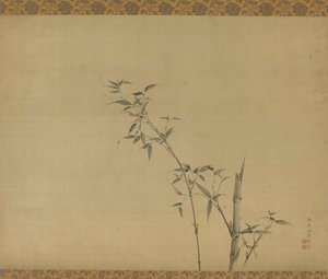 Caules de bambu com ramos e folhagem, período Edo, século XIX.