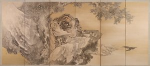 Tela sextuplicada retratando um tigre rugindo, 1749-1838