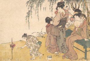 A Child Lighting Fireworks, do livro ilustrado Flowers of the Four Seasons, 1801. de Kitagawa Utamaro