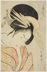 Akashi do Tamaya, da série Sete Komachis de Yoshiwara (Seiro nana Komachi) (Tamaya uchi Akashi, Uraji, Shimano), c.1794-95 (xilogravura a cores; oban) de Kitagawa Utamaro