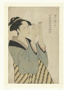 mulher de leitura de cartas Dez Aspectos das Características Faciais Femininas (título da série) Fujo niso juppin (título da série no objeto) de Kitagawa Utamaro