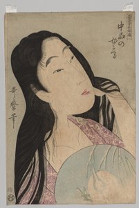 Busto de Mulher com Ventilador de Cabelo Solto, 1753-1806. de Kitagawa Utamaro