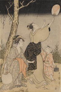Pegando vaga-lumes sob um salgueiro (esquerda) de Kitagawa Utamaro
