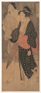 Casal em um chuveiro à noite, c. 1800 de Kitagawa Utamaro