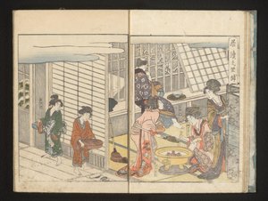 Courtisanes e convidado durante a manhã de Inverno de Kitagawa Utamaro