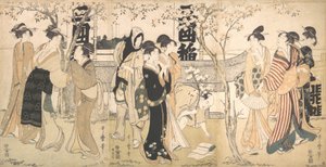 Exposição de Tesouros no Santuário de Mimeguri Mimeguri jinja no onkaicho, 1799. de Kitagawa Utamaro