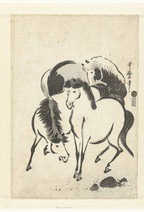 Três cavalos de Kitagawa Utamaro