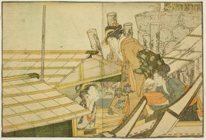 Embarcando em Barcos de Prazer no Verão, do livro ilustrado "Livro de Imagens: Flores das Quatro Estações (Ehon shiki no hana)", vol. 1 de Kitagawa Utamaro