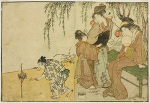 Apreciando Fogos de Artifício, do livro ilustrado "Livro de Imagens: Flores das Quatro Estações (Ehon shiki no hana)", vol. 1 de Kitagawa Utamaro
