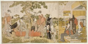 Desfrutando do frescor em um jardim de Kitagawa Utamaro