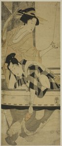 Pescando debaixo de uma ponte de Kitagawa Utamaro