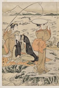 Pescando no Chopping Board Rock em Enoshima de Kitagawa Utamaro