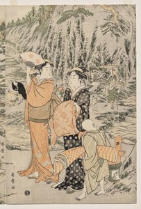 Pescando no Chopping Board Rock em Enoshima de Kitagawa Utamaro