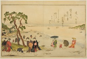 Coletando Conchas na Maré Baixa, do livro ilustrado "Presentes da maré vazante (Shiohi no tsuto)" de Kitagawa Utamaro