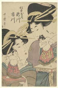 Gueixas com bonecas de sumô de Kitagawa Utamaro