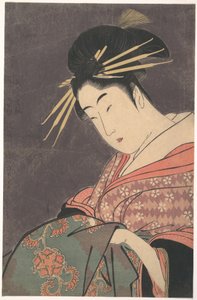«Hanaōgi do Gomeirō», da série Comparação dos encantos das belezas (Bijin kiryō kurabe: Gomeirō Hanaōgi) de Kitagawa Utamaro