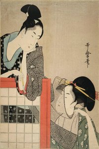 Dama e cavalheiro por uma tela, 1797. de Kitagawa Utamaro
