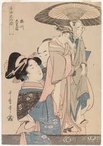 Casal apaixonado com marionetas de teatro de Kitagawa Utamaro