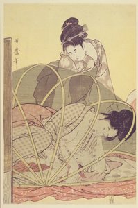 Mãe que amamenta sob rede mosquiteira, c. 1795 de Kitagawa Utamaro
