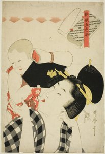 Mãe e Filho, da série "Novos Padrões tingidos em Cinco Cores (Shingata goshiki zome)" de Kitagawa Utamaro