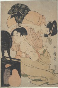 Mãe com bebé lactante e tratadora de Kitagawa Utamaro