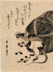 Rato com um saco de arroz de Kitagawa Utamaro