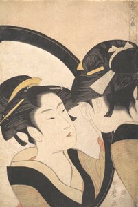 Naniwa Okita Admirando-se em um Espelho, ca. 1790-95. de Kitagawa Utamaro