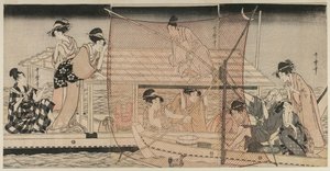 Pesca de Rede à Noite no Rio Sumida de Kitagawa Utamaro