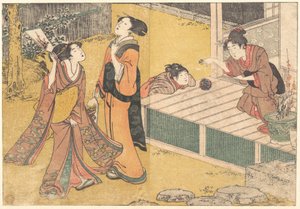 Jogos de Ano Novo, do livro impresso «Flores das Quatro Estações» (Shiki no hana) de Kitagawa Utamaro