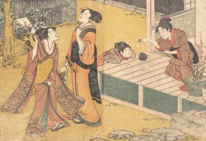 Jogos de Ano Novo, do livro impresso Flowers of the Four Seasons Shiki no hana, 1801. de Kitagawa Utamaro