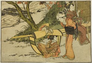 Outing to View Maples in Autumn, do livro ilustrado "Livro ilustrado: Flores das quatro estações (Ehon shiki no hana)", vol. 2 de Kitagawa Utamaro
