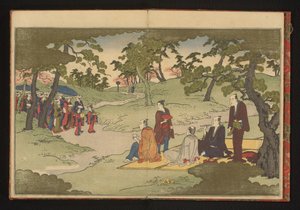 Tomar e apreciar chá nas colinas de Ueno, Edo de Kitagawa Utamaro