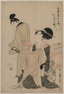 Sete episódios de Komachi: uma mulher segurando uma roupa exterior para um homem, 1754-1806. de Kitagawa Utamaro