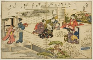 Jogo de correspondência de conchas, do livro ilustrado "Gifts from the Ebb Tide (Shiohi no tsuto)" de Kitagawa Utamaro