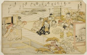 Jogo de correspondência de conchas, do livro ilustrado "Gifts from the Ebb Tide (Shiohi no tsuto)" de Kitagawa Utamaro