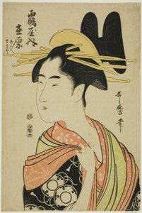 A cortesã Arihara do Tsuruya, e as crianças atendentes Aoe e Sekiya (Tsuruya uchi Arihara, Aoe, Sekiya), de uma série sem título de cortesãs de Kitagawa Utamaro