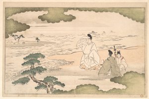 O exílio de Yukihira em Suma de Kitagawa Utamaro