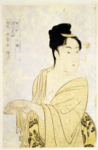 The Fancy-Free Type, da série Ten Types in the Physiognomic Study of Women par Utamaro, Kitagawa (1753-1806), c. 1793 - Lenhador colorido, 34,2x22,6 - Coleção Particular de Kitagawa Utamaro