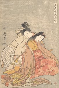 O poeta Ariwara no Narihira 825-880 e Ono no Komachi..., ca. 1798. de Kitagawa Utamaro